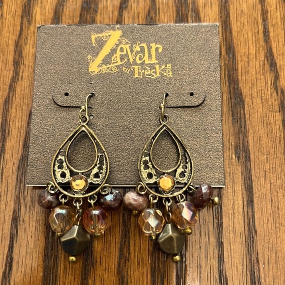 Zevar by Tresha Earrings Dangle Brass Tone Multibead